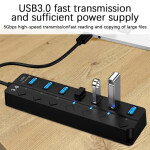 USB 3.0 Hub with Power Adapter, 4/7 Ports, Switch, and 30CM Cable